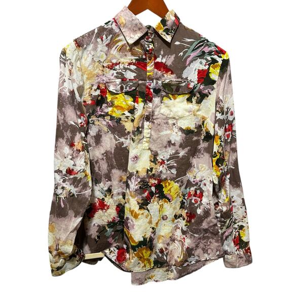 Y2K VTG JAK Women Top L Cotton Abstract Boho Floral‎ Popover Artsy Whimsigoth - Picture 1 of 9